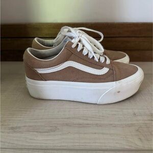 Vans Tan and White Platform Sneakers